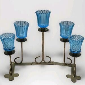 Vintage Brass Moveable Candlestick Centerpiece Glass Votive Candles Holder